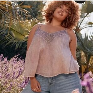 NWOT Festi Taupe Cotton Gauze Crochet Cami